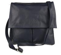 Girly HandBags Double Pocket Italian Leather Messenger Bag - Navy(Size: W 25, H 25, D 2 cm (W10, H 10, D 1 inches))