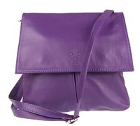 Girly HandBags Double Pocket Italian Leather Messenger Bag (Purple)(Size: W 25, H 25, D 2 cm (W10, H 10, D 1 inches))