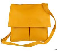 Girly HandBags Double Pocket Italian Leather Messenger Bag - Yellow(Size: W 25, H 25, D 2 cm (W10, H 10, D 1 inches))