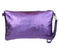 Girly HandBags Genuine Italian Metallic Leather Clutch Bag (Dark Purple)(Size: W 25, H 15, D 2 cm (W 10, H 6, D 1 inches))