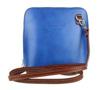 Girly Handbags Genuine Leather Rigid Cross Body Shoulder Bag Real Italian (Royal Blue Tan)