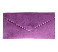 Girly Handbags Italian Suede Leather Envelope Clutch Bag Purple