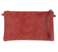 Girly Handbags Italian Suede Snake Print Clutch Bag - Coral