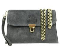 Girly Handbags Real Genuine Suede Leather Clutch Bag Wristlet Evening Bag- Dark Grey