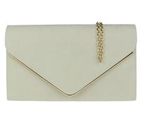 Girly Handbags Womens Faux Suede Envelope Clutch Bag with Chain Strap Elegant Evening Handbag for Wedding Guest, Bridesmaid, Prom & Party, Small Shoulder Crossbody BagIvory