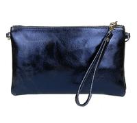 Girly Handbags Womens Genuine Italian Metallic Leather Clutch Bag (Navy)