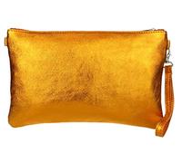 Girly Handbags Womens Genuine Italian Metallic Leather Clutch Bag (Orange)