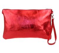 Girly Handbags Womens Genuine Italian Metallic Leather Clutch Bag (Red)
