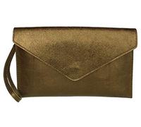 Girly Handbags Womens Genuine Leather Italian Metallic Shimmer Envelope Wrist Clutch Bag - Copper