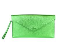 Girly Handbags Womens Genuine Leather Italian Metallic Shimmer Envelope Wrist Clutch Bag Evening Bag (Fruitty Green)