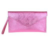 Girly Handbags Womens Genuine Leather Italian Metallic Shimmer Envelope Wrist Clutch Bag Evening Bag Large Rosa
