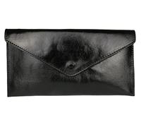 Girly Handbags Womens Genuine Leather Italian Metallic Shimmer Envelope Wrist Clutch Bag Evening Bag (Black)