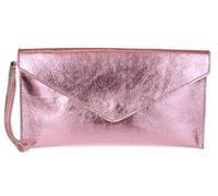 Girly Handbags Womens Genuine Leather Italian Metallic Shimmer Envelope Wrist Clutch Bag Evening Bag(Light Pink)