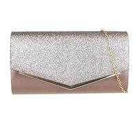 Girly Handbags Womens Glitter Satin Envelope Clutch Bag with Chain Strap Evening Handbag for Wedding Guest, Bridesmaid, Prom & Party, Small Shoulder Crossbody Bag Bronze