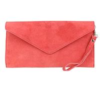 Girly Handbags Womens Italian Suede Leather Envelope Clutch Bag Coral