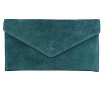Girly Handbags Womens Italian Suede Leather Envelope Clutch Bag Dark Teal