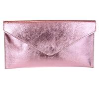 Girly Handbags Womens Italian Suede Leather Envelope Clutch Bag Metallic Light Pink