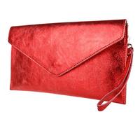 Girly Handbags Womens Italian Suede Leather Envelope Clutch Bag Metallic Red