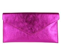 Girly Handbags Womens Italian Suede Leather Envelope Clutch Bag Metalllic fuchsia
