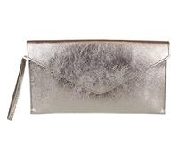 Girly Handbags Womens Italian Suede Leather Envelope Clutch Large Metallic Platinum
