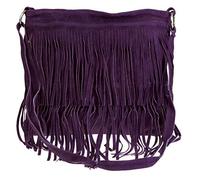 Girly Handbags Womens Large Genuine Suede Fringe Shoulder Bag Crossbody - Dark Purple