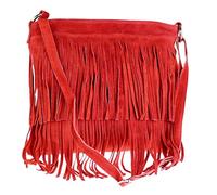 Girly Handbags Womens Large Genuine Suede Fringe Shoulder Bag Crossbody Slouch Elegant - Red