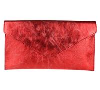 Girly Handbags Womens Leather Italian Metallic Shimmer Envelope Wrist Clutch Bag (Red)
