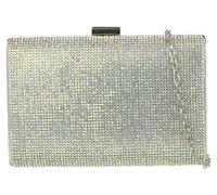 Girly Handbags Womens Luxury Shimmer Satin Hard Case Clutch Bag Diamante Encrusted Evening Party Wedding Handbag Medium AB Silver