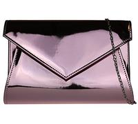 Girly Handbags Womens Patent Faux Leather Clutch Bag with Chain Strap Glossy Envelope Evening Handbag for Party, Wedding Guest & Night Out, Small Shoulder Crossbody Bag- Pink