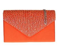 Girly Handbags Womens Pleated Satin Clutch Bag Diamante Shoulder Chain Elegant Prom Wedding Evening - Orange