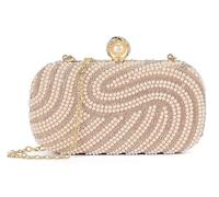 Girly Handbags Womens Satin Beaded Satin Clutch Bag - Beaded & Embellished Evening Handbag with Chain Strap - Perfect for Weddings & Formal Events Medium Rose Gold
