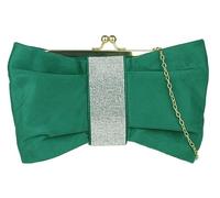 Girly Handbags Womens Satin Bow Shape Diamante Clutch Bag Medium Green