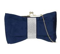 Girly Handbags Womens Satin Bow Shape Diamante Clutch Bag Medium Navy