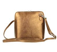 Girly Handbags Womens Small Vera Pelle Genuine Leather Handbag Rigid Cross Body Shoulder Bag Real Italian Metallic Mini Strap (Metallic Copper)
