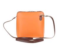 Girly Handbags Womens Small Vera Pelle Genuine Leather Handbag Rigid Cross Body Shoulder Bag Real Italian Metallic Mini Strap - Orange Chocolate