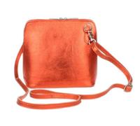 Girly Handbags Womens Small Vera Pelle Genuine Leather Handbag Rigid Cross Body Shoulder Bag Real Italian Metallic Mini Strap (Metallic Orange)