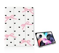 Girly Kawaii Heart Bow Case for iPad 11 inch (A16 Chip) 2025 Generation 11th/iPad 10.9 inch 2022 10th Gen with Pencil Holder and Auto Sleep/Wake,White Leather Soft TPU Back Shell Stand Cover