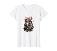 Girly Pastel Retro Halloween Ghost Bow Graphic Tee for Women Value Graphic T-Shirt, Women, White, XS
