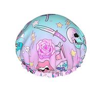 Girly Pastel Witch Goth Pattern Shower Caps For Women,Waterproof Reusable Shower Hair Caps Bath Caps Turban Shower Cap For Girls