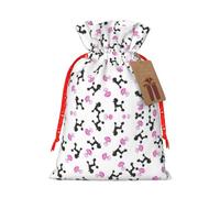 Girly Pink Perfume Bottle And Poodle Print Christmas Burlap Gift Bag With Drawstring, Present Small Favor Pouch For Birthday Parties-S Size