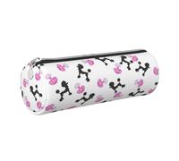 Girly Pink Perfume Bottle and Poodle Print Pencil Case Cylindrical Stylish Pen Pouch Office Accessories Stationery Organizer