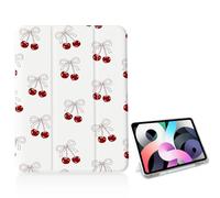 Girly Red Bow Cherry Case for iPad 11 inch (A16 Chip) 2025 Generation 11th/iPad 10.9 inch 2022 10th Gen with Pencil Holder and Auto Sleep/Wake,White Leather Soft TPU Back Shell Stand Cover
