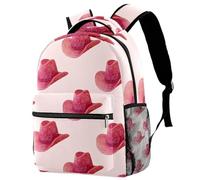 Girly Western Pink Cowgirl Hat Pattern Backpack Rucksack for Girls Boys Schoolbag for Elementary Middle Students