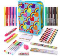 GirlZone 43-Piece Rainbow Stationery Set for Girls, Jumbo Rainbow Arts & Crafts Filled Stationery Pencil Case for Girls, Art Case for Toddlers, Kids, Teens & Teachers