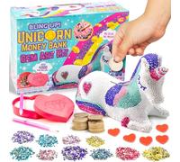 GirlZone Bling Up Unicorn Piggy Bank Gem Art Kit, Make Diamond Art for Kids with Girls Crafts Gems and 2 Stylus for Kids Diamond Art and Unicorn Crafts for Girls, DIY Money Bank