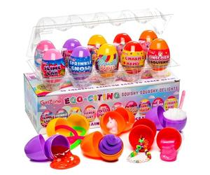 GirlZone Egg-Citing Squishy Fidget Toys, 10 Surprise Eggs with Cloud Slime and Unicorn Slime Set, Gift-Ready Squishy Balls Kit