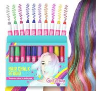 GirlZone Hair Chalks Set, 10-Piece Temporary Chalk Pens Kit, Easy to Apply and Remove Girls Hair Colour for Kids Dress Up Parties and Role Play, Gift-Ready Kids Hair Dye and Toys for Girls