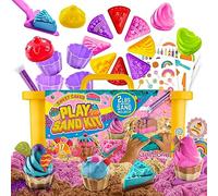 GirlZone Sweet Cakes Play Sand Kit, Play Sand for Kids Sand Pit Kit with 2lbs Mouldable Coloured Sand & 17 Sand Tools, Sand Toys for Toddlers Age 3-5