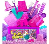 GirlZone Unicorn Kingdom Sand Kit, Craft Set with Squishy Sand, 7 Sand Toy Tools, & More in a Carry Case, Fun Toy for Playdates and Great Gift Idea