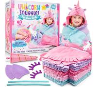GirlZone Unicorn Snuggles No Sew Quilt Kit, DIY Tie Blanket Kit with 32 Colorful Quilt Pieces and Unicorn Hood Materials to Create Your Own Blanket